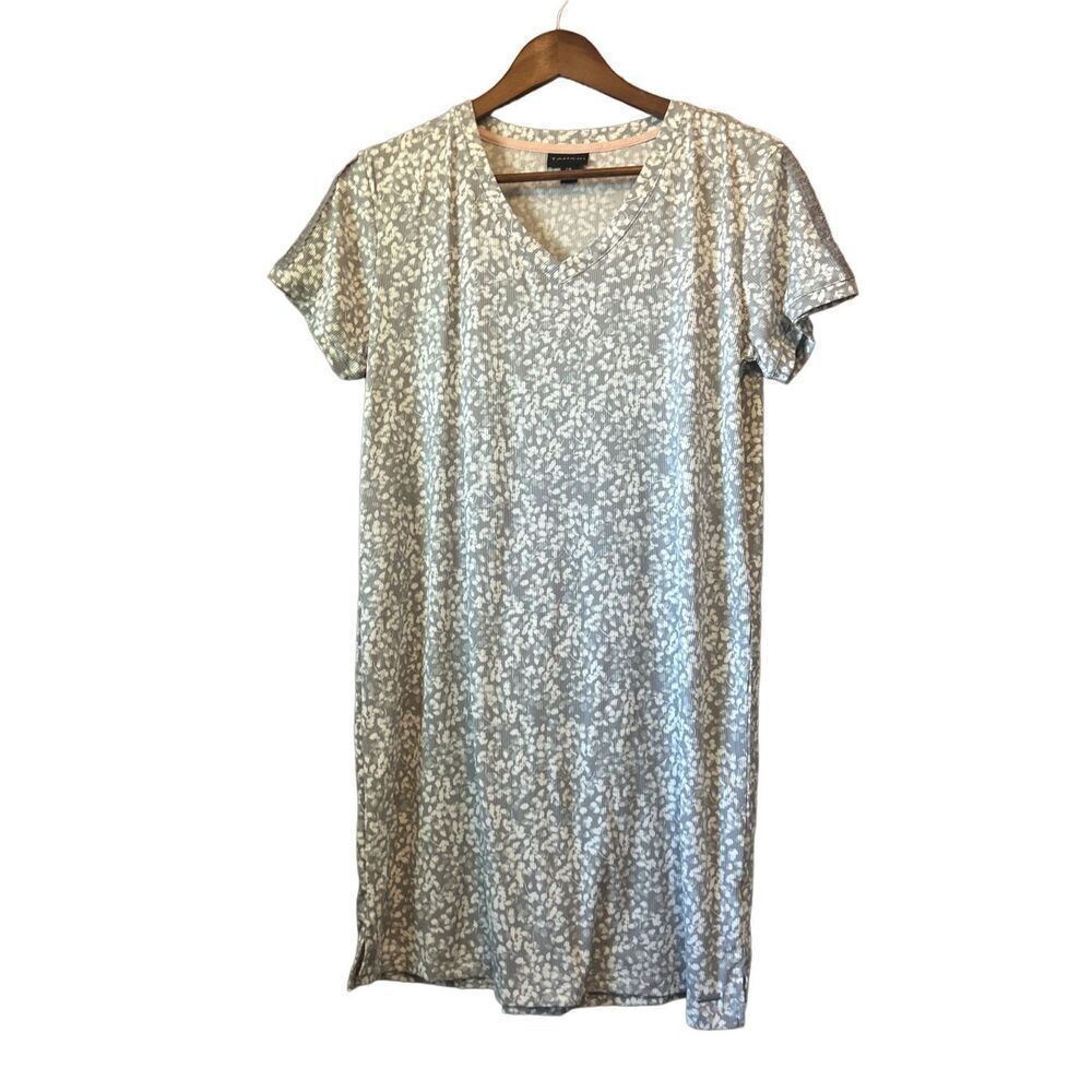 Floral Print Dress Gray V-Neck Short Sleeve Casual Sun Dress‎
